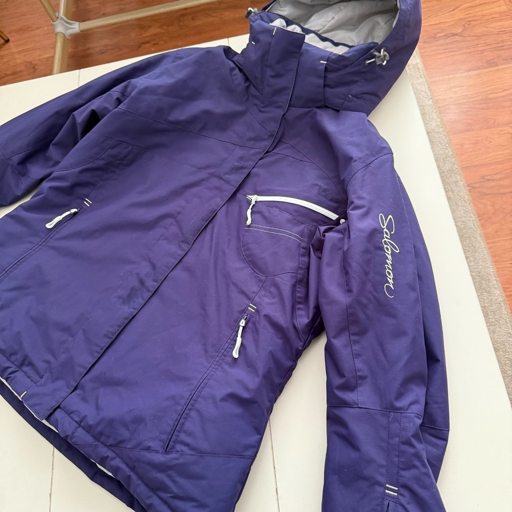 SALOMON Purple Blue ClimaPro Ski Jacket Waterproof Hooded Winter Coat